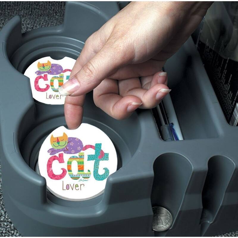 Counterart Absorbent Stone Car Cat Lover Coaster (Set of 2) - 4x6