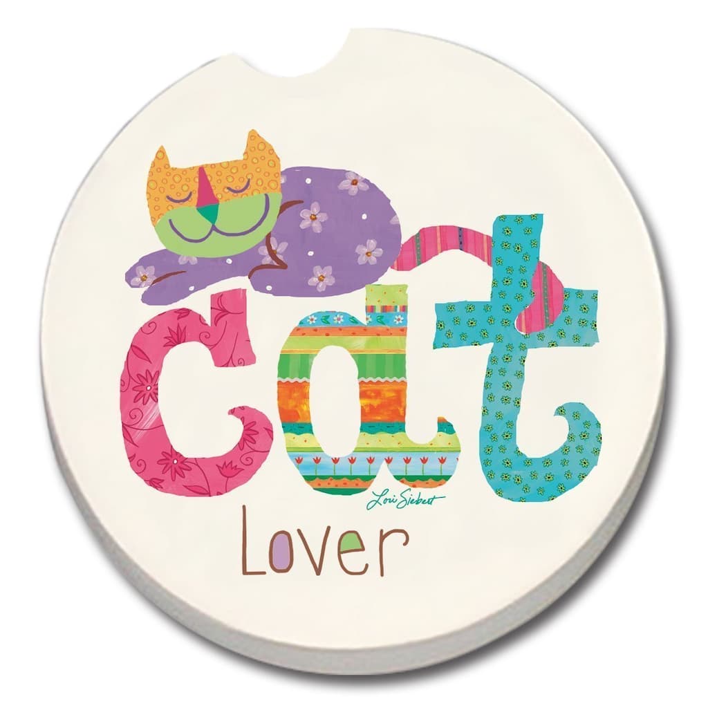 Counterart Absorbent Stone Car Cat Lover Coaster (Set of 2) - 4x6
