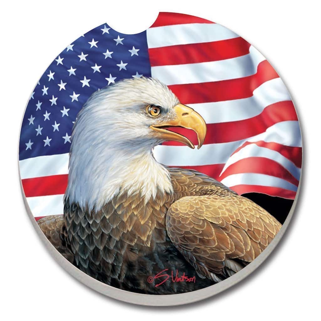 Counterart Absorbent Stone Car Eagle and Flag Coaster (Set of 2) - 4x6