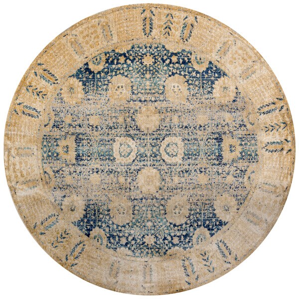Shop Traditional Blue/ Gold Floral Distressed Round Rug 5'3 x 5'3 On Sale Free Shipping