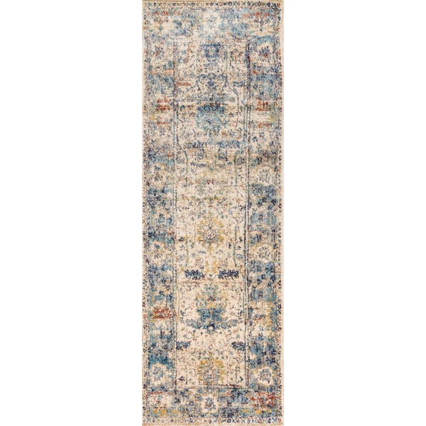 Shop Traditional Sand/ Light Blue Floral Distressed Runner Rug 2'7 x