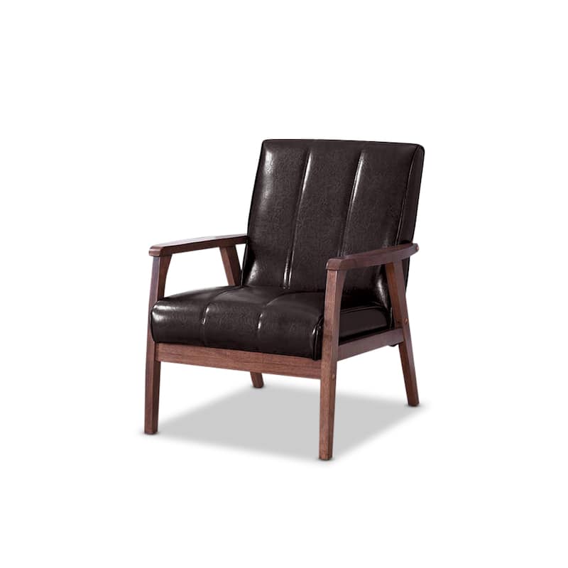 Baxton Studio Nikko Mid-century Modern Scandinavian Style Dark Brown Faux Leather Wooden 3-piece Sofa Set