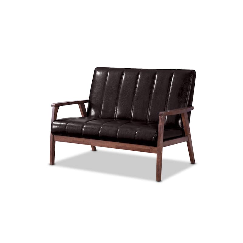 Baxton Studio Nikko Mid-century Modern Scandinavian Style Dark Brown Faux Leather Wooden 3-piece Sofa Set