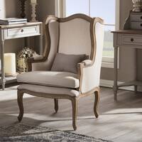Baxton Studio Oreille French Provincial Style White Wash Distressed Beige Upholstered Armchair