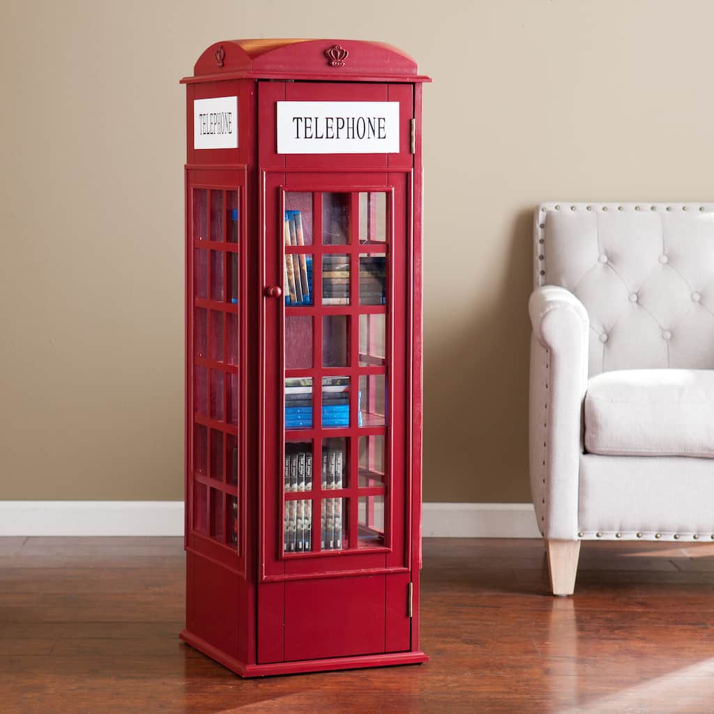 SEI Furniture Red Phone Booth Media Storage Cabinet