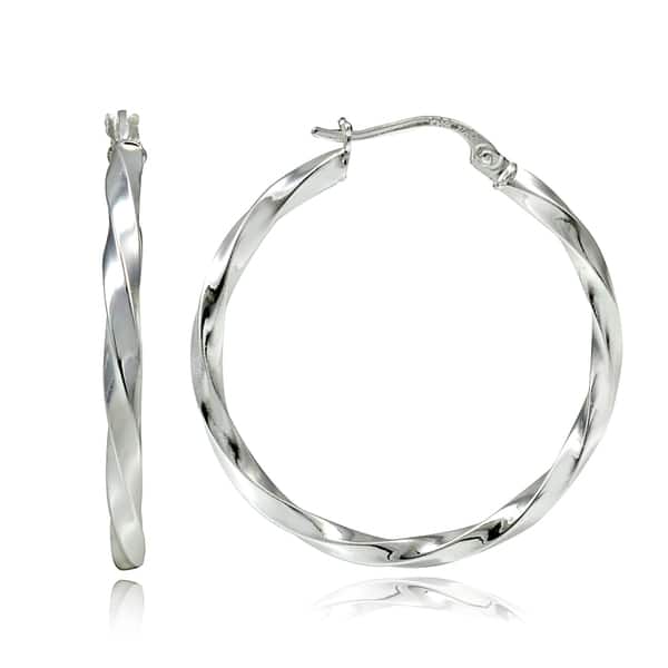slide 1 of 6, Mondevio Silver High Polish Twisted Hoop Earrings
