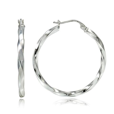 Mondevio Silver High Polish Twisted Hoop Earrings
