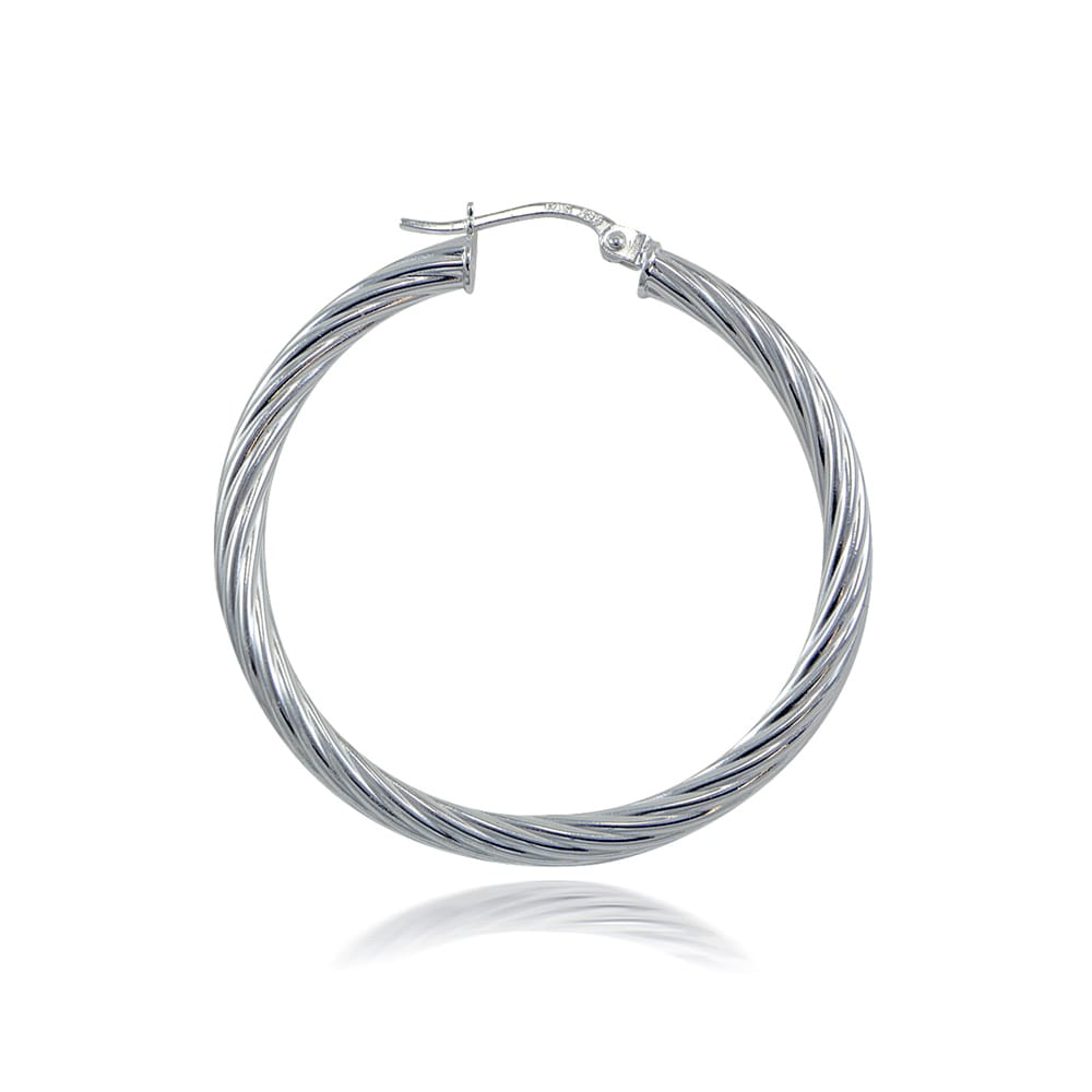 15mm Sterling Silver 3mm Twisted High Polished Round Hoop Earrings