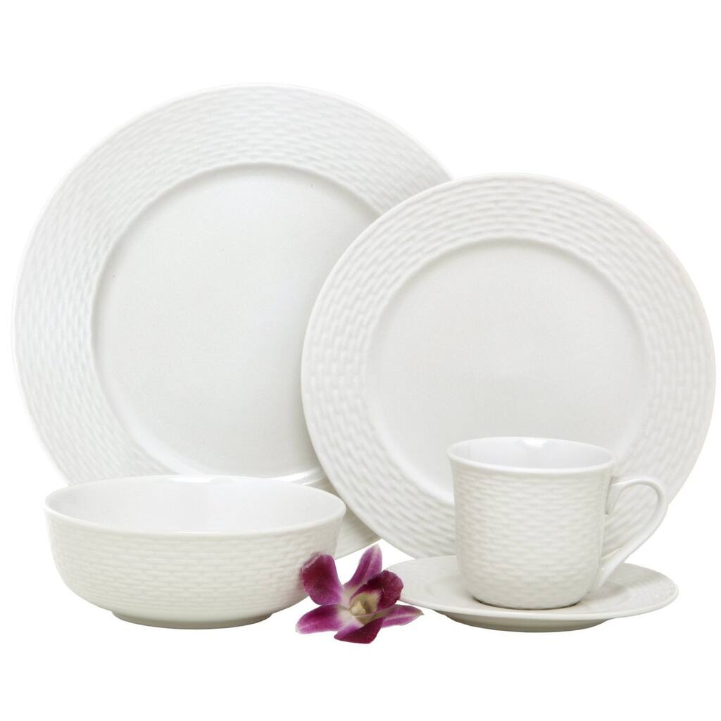 Melange Nantucket Weave Porcelain 40-Piece Place Setting, White, Service for 8