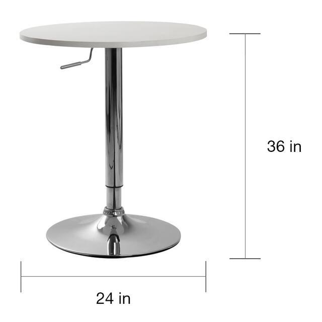 Roundhill Furniture Cumar White Adjustable Height Wood and Chrome Metal Bar Table