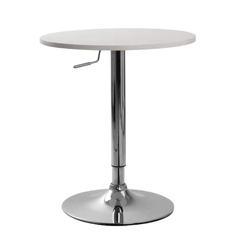 Cumar White Adjustable Height Wood and Chrome Metal Bar Table