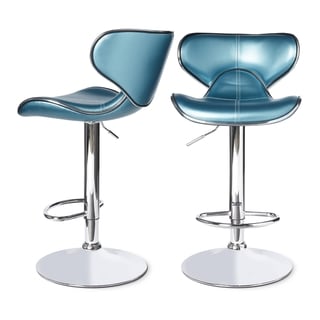 Roundhilll Furniture Masaccio Leatherette Airlift Adjustable Swivel Barstool (Set of 2) (Blue)