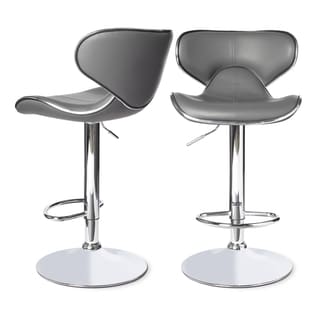 Roundhilll Furniture Masaccio Leatherette Airlift Adjustable Swivel Barstool (Set of 2) (Grey)