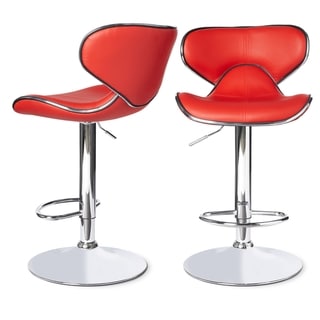 Roundhilll Furniture Masaccio Leatherette Airlift Adjustable Swivel Barstool (Set of 2) (Red)