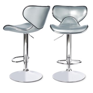 Roundhilll Furniture Masaccio Leatherette Airlift Adjustable Swivel Barstool (Set of 2) (Silver)