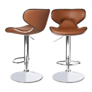 Roundhilll Furniture Masaccio Leatherette Airlift Adjustable Swivel Barstool (Set of 2) (Camel)