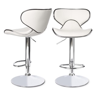 Roundhilll Furniture Masaccio Leatherette Airlift Adjustable Swivel Barstool (Set of 2) (White)