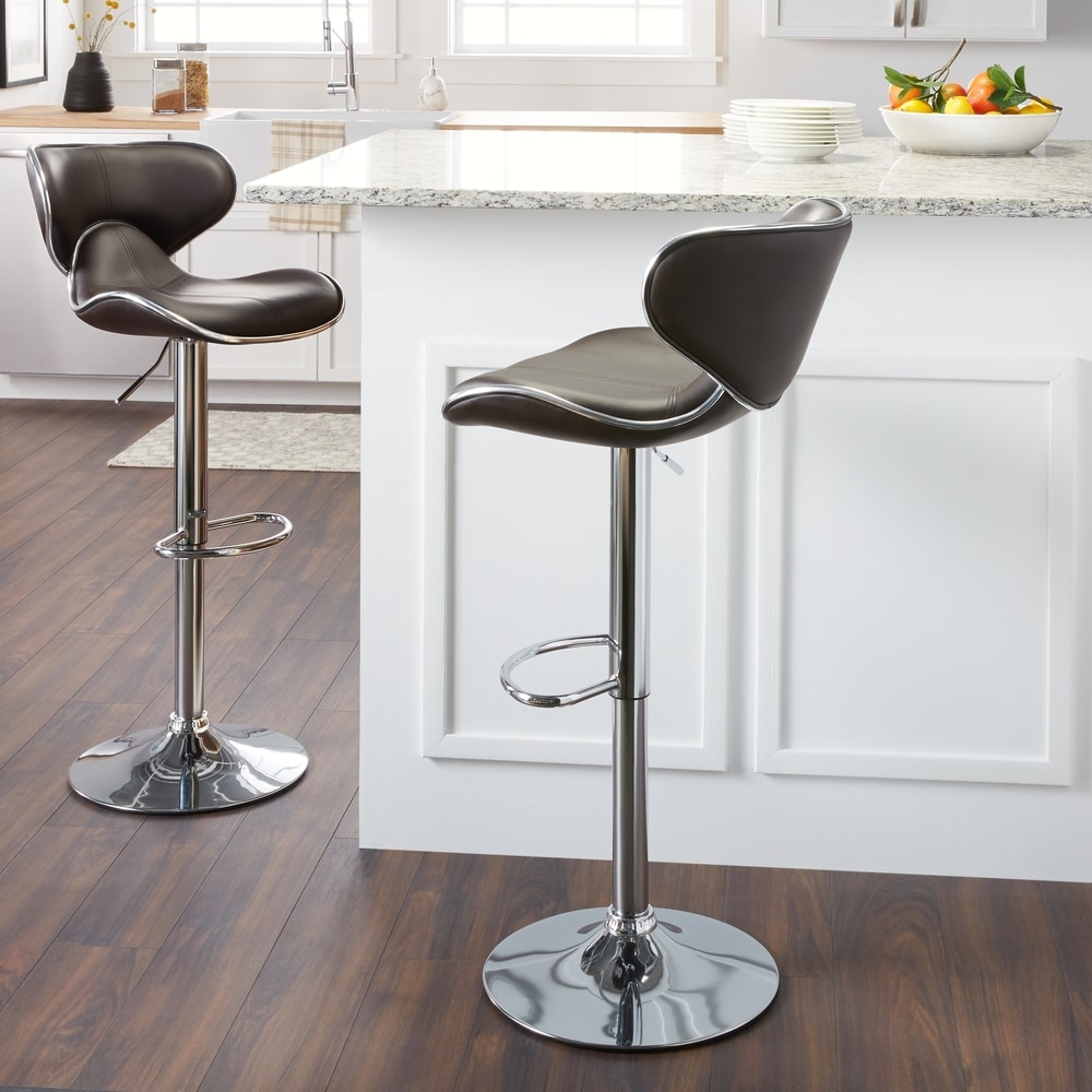 Roundhilll Furniture Masaccio Leatherette Airlift Adjustable Swivel Barstool (Set of 2) (Brown)