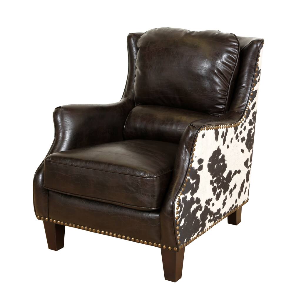Porter Wrangler Espresso and Cow Print Bonded Leather Accent Chair - 36"H x 32"D x 29"W