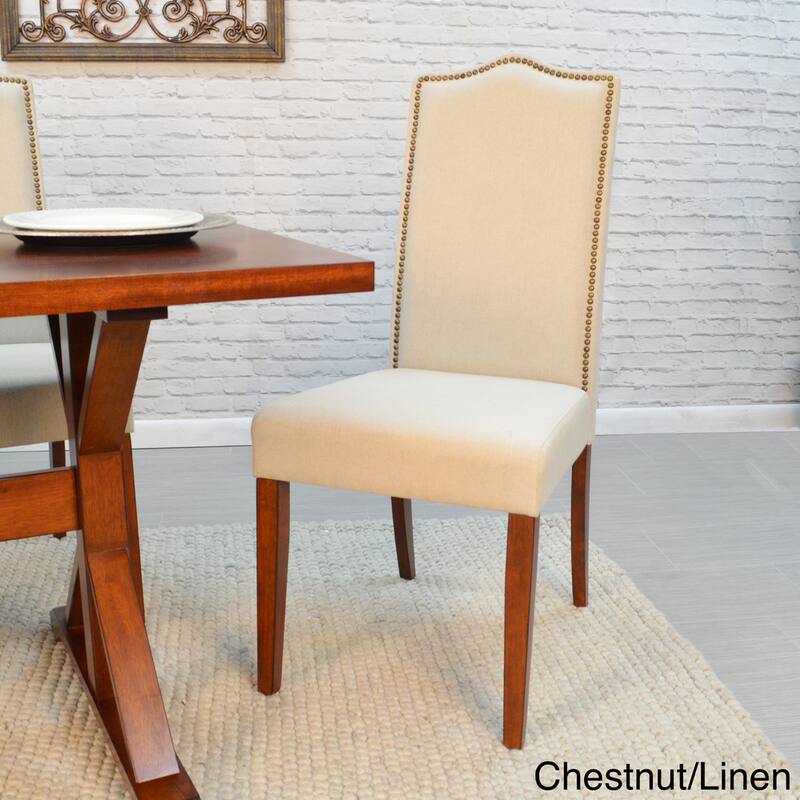 Marco Nailhead Parson Chair - chestnut/cream linen
