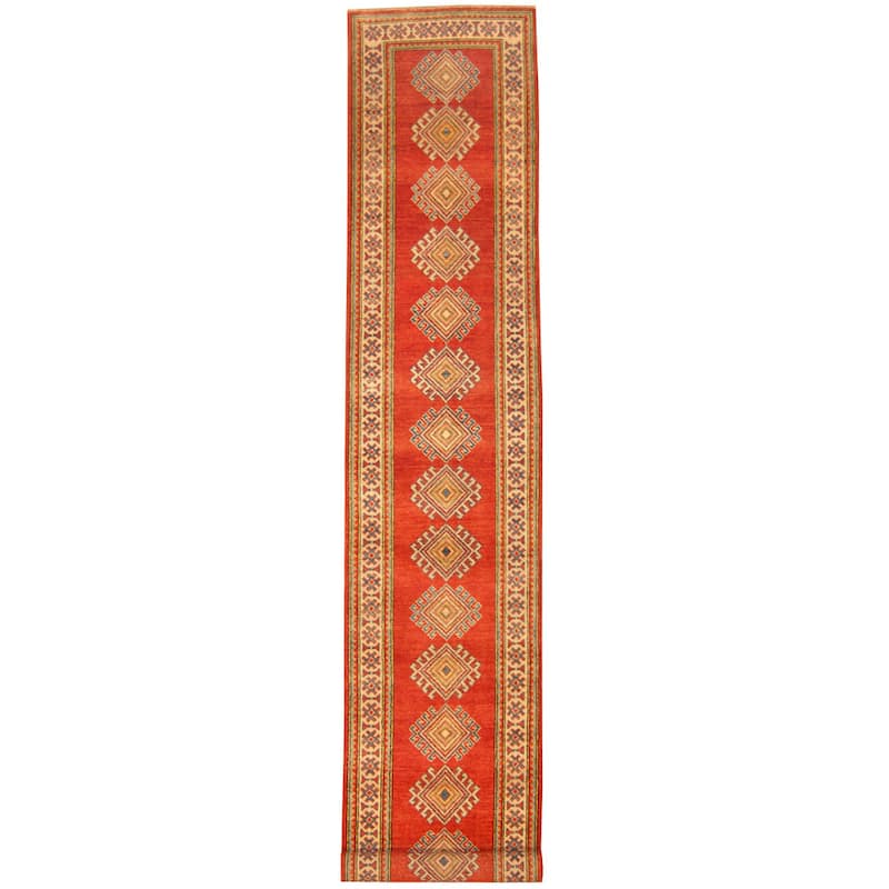 Handmade Kazak Wool Runner (Afghanistan) - 2'4 x 12'9