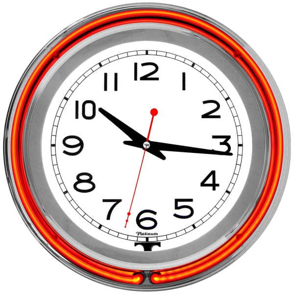 slide 2 of 2, 14 Inch Double Ring Neon Clock Orange Outer White Inner - 14.5" x 14.5" x 3"