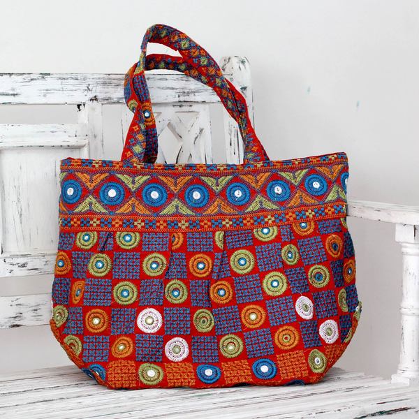 Shop Handmade Cotton 'Gujarati Fanfare' Embroidered Shoulder Bag (India