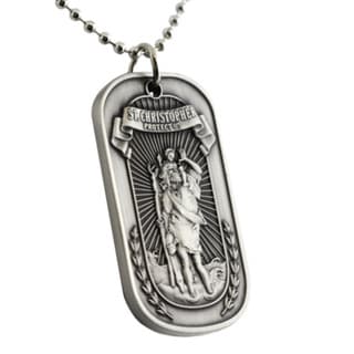 St. Christopher Stainless Steel Dog Tag Necklace with Keyring