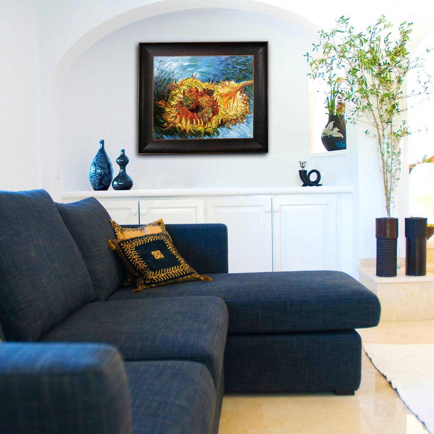 La Pastiche Vincent van Gogh 'Two Cut Sunflowers' Hand Painted Framed