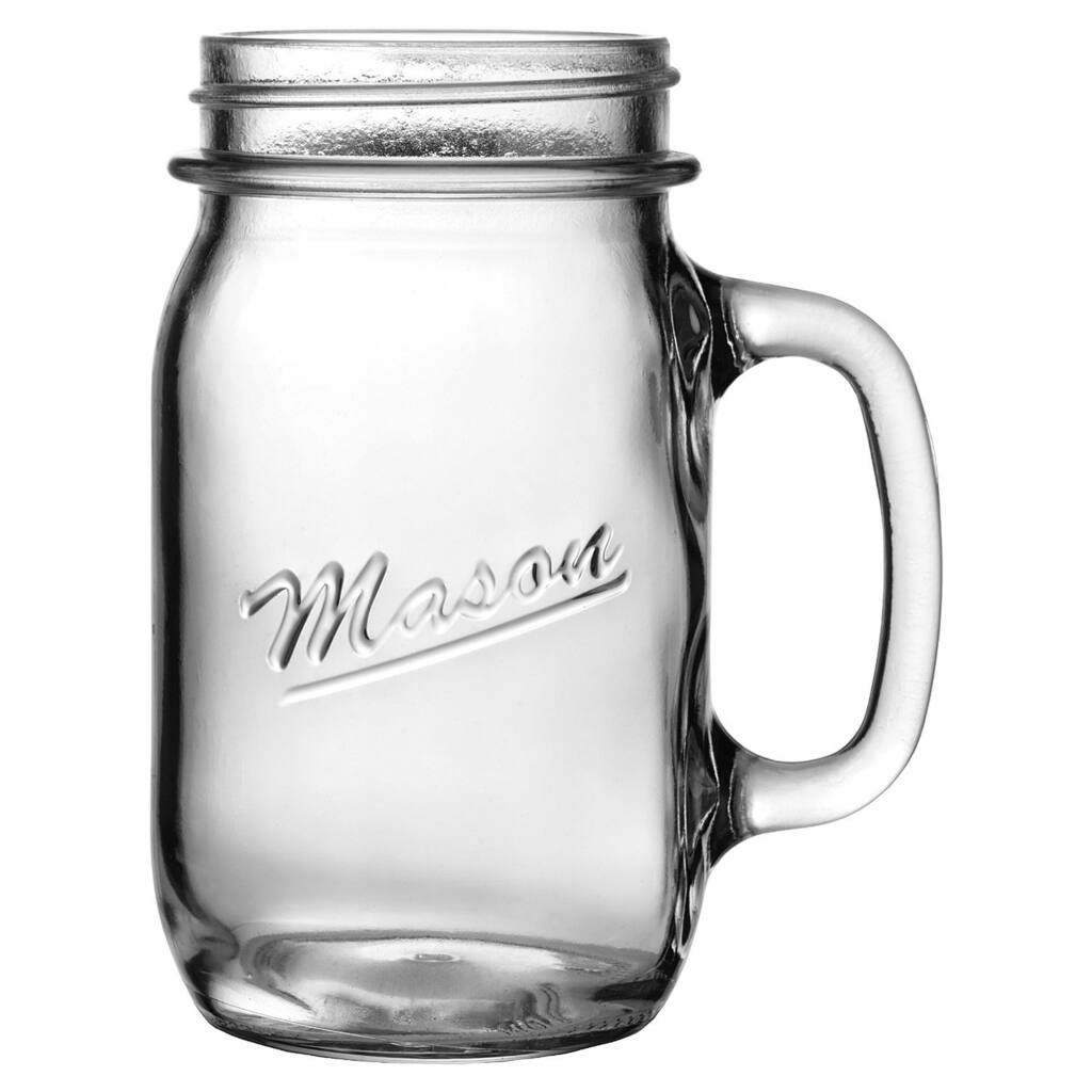 Anchor Hocking 16-Ounce Glass Mason Handled Mug, Set of 16