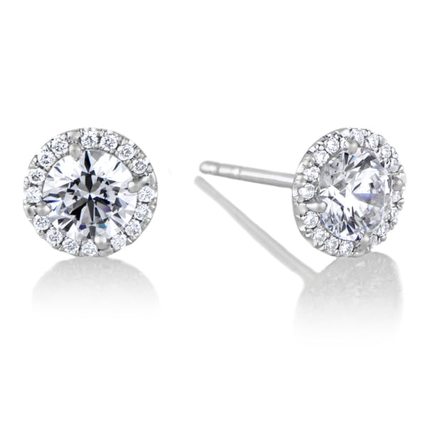 18k White Gold Diamond Halo And 5 Mm Cz Stud Earrings Free 18k White Gold Diamond Halo And 5 Mm Cz Stud Earrings