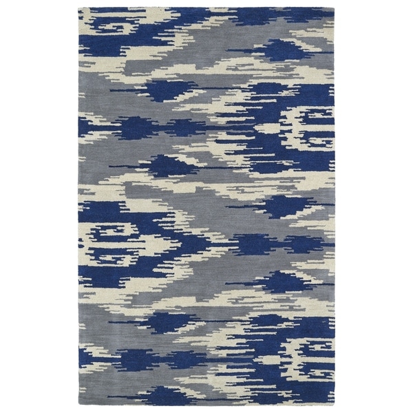 Handmade de Leon Wool Grey & Blue Ikat Rug - 5' x 8'