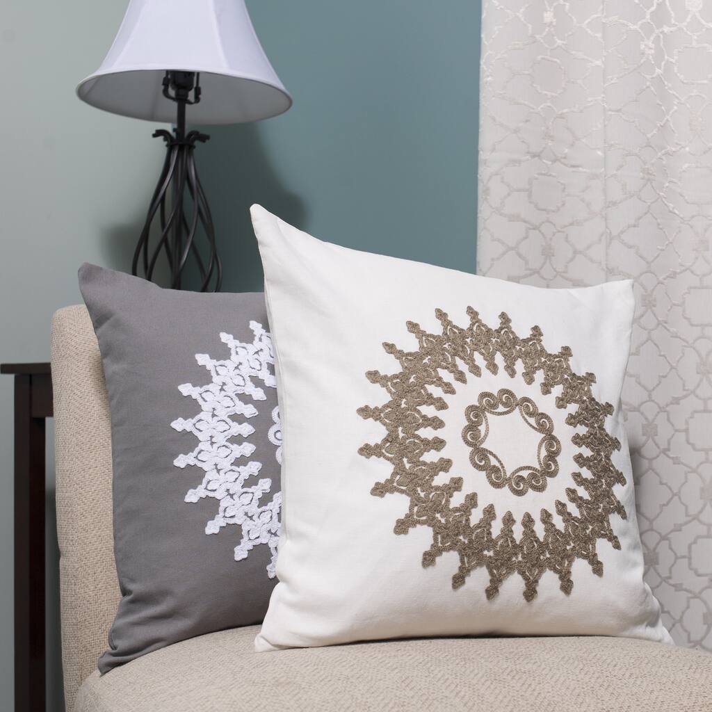 Luxury Linen Blend Embroidered Decorative Throw Pillow Shell With Insert Options