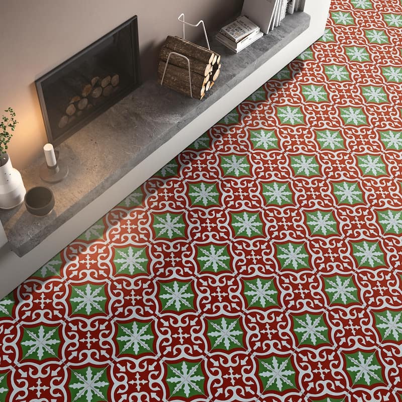 Handmade Argana in Green and Red Tile, Pack of 12 (Morocco)