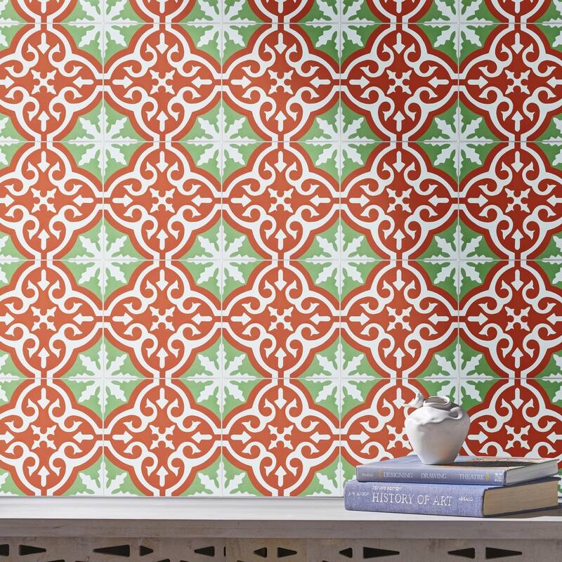 Handmade Argana in Green and Red Tile, Pack of 12 (Morocco)