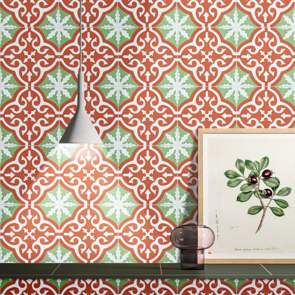 Handmade Argana in Green and Red Tile, Pack of 12 (Morocco)