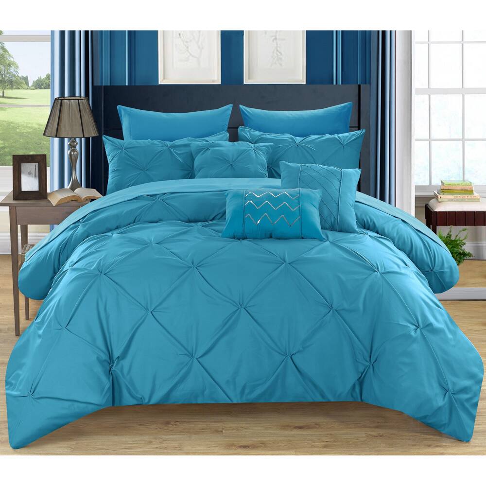 Chic Home Valentina Turquoise Pleated 10-Piece Bed in a Bag w/Sheets