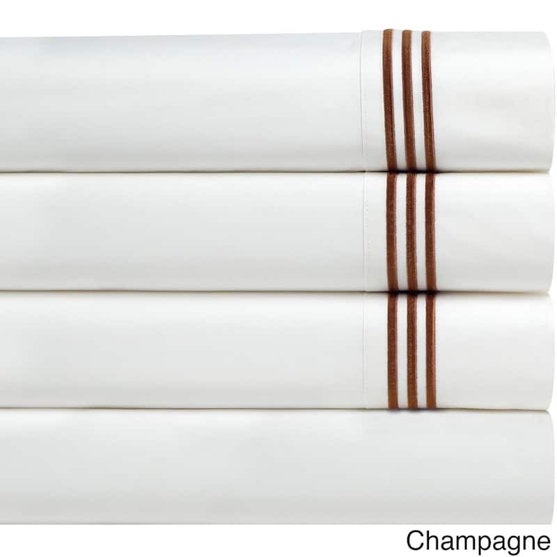 Pointehaven Egyptian Cotton Embroidered Percale Pillowcases (Set of 2) - Champagne - King