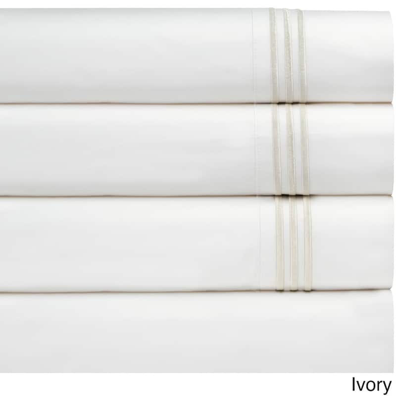 Pointehaven Egyptian Cotton Embroidered Percale Pillowcases (Set of 2) - Ivory - Standard