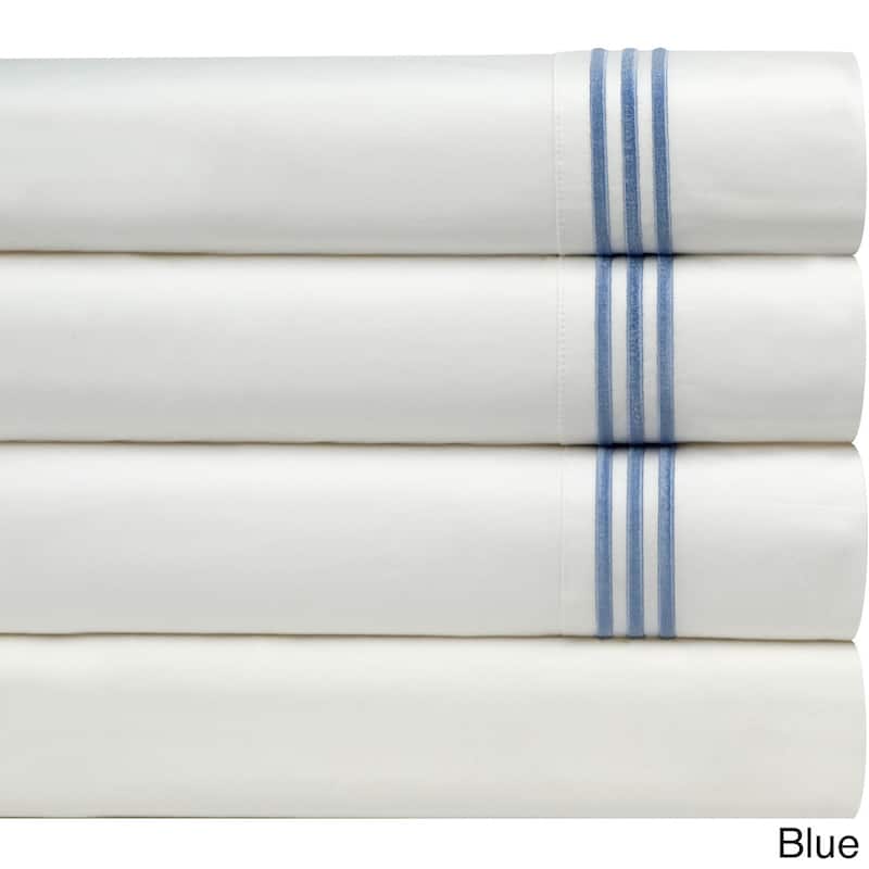 Pointehaven Egyptian Cotton Embroidered Percale Pillowcases (Set of 2) - Blue - Standard