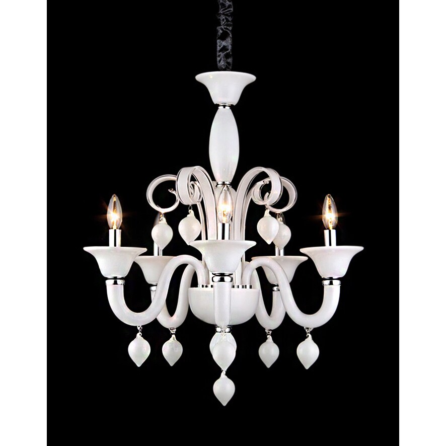 Kayzee 5-light White 24-inch Chandelier (White 24-inch Glass Chandelier) - Chandeliers For Bedrooms by Overstock.com
