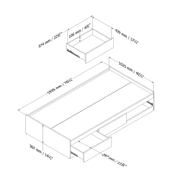 South Shore Logik Twin Mates 39-inch Bed with 3 Drawers