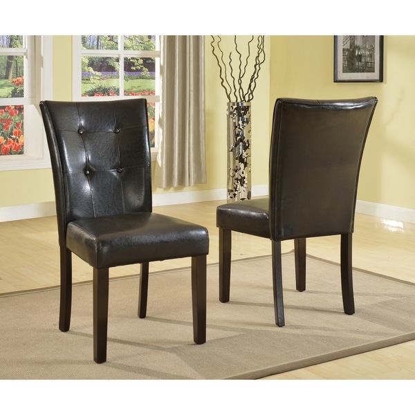 Shop Vers Black Faux Leather Parson Dining Chair with Espresso Legs ...