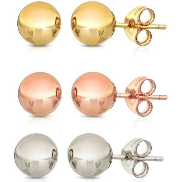 Pori 14kt Yellow, White, and Rose Gold 4mm Ball Stud Earrings (Set 