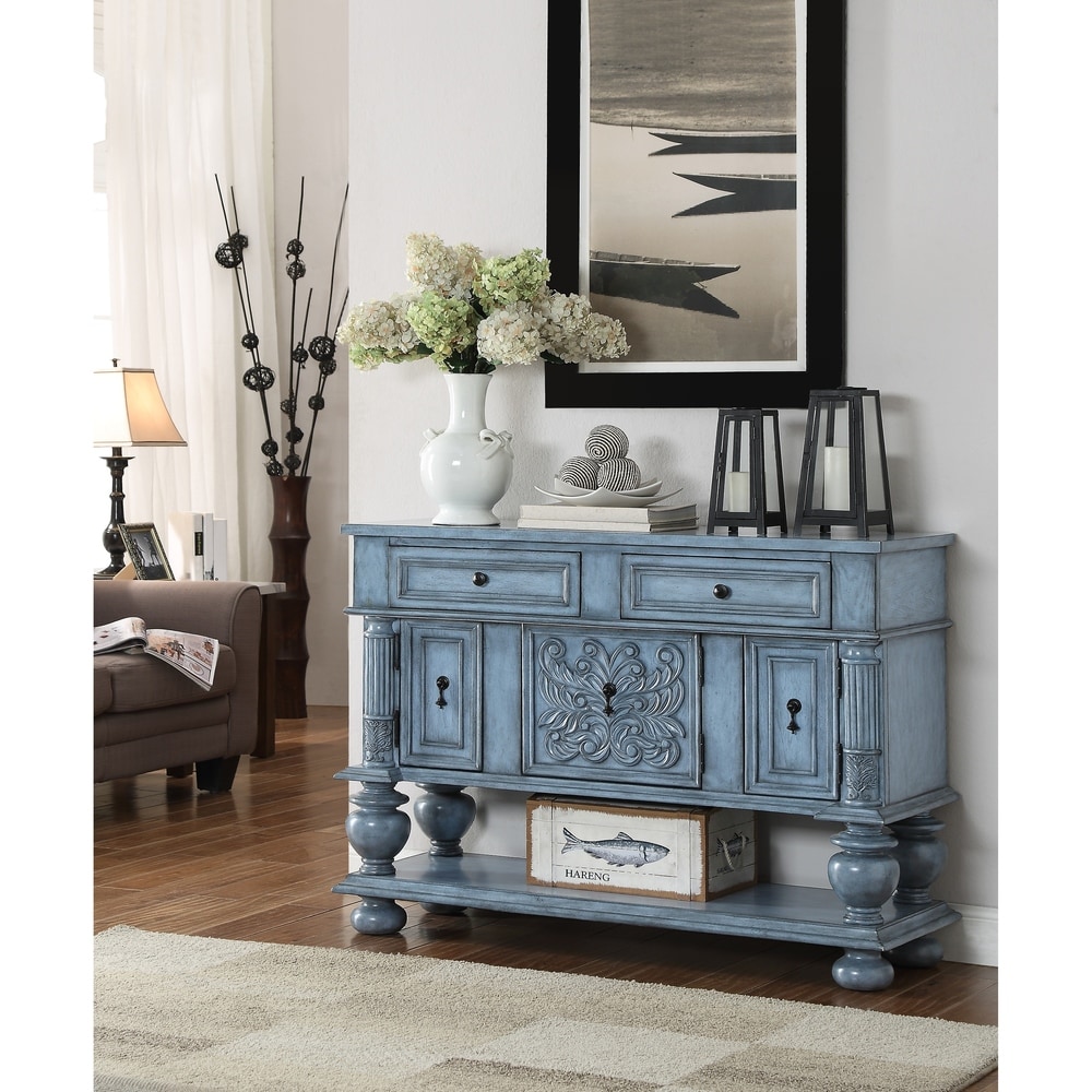 Somette  Ornate Three Door Two Drawer Burnished Blue Sideboard - 49"W x 16.5"L x 36.5"H (Mabry Mill Burnished Blue)