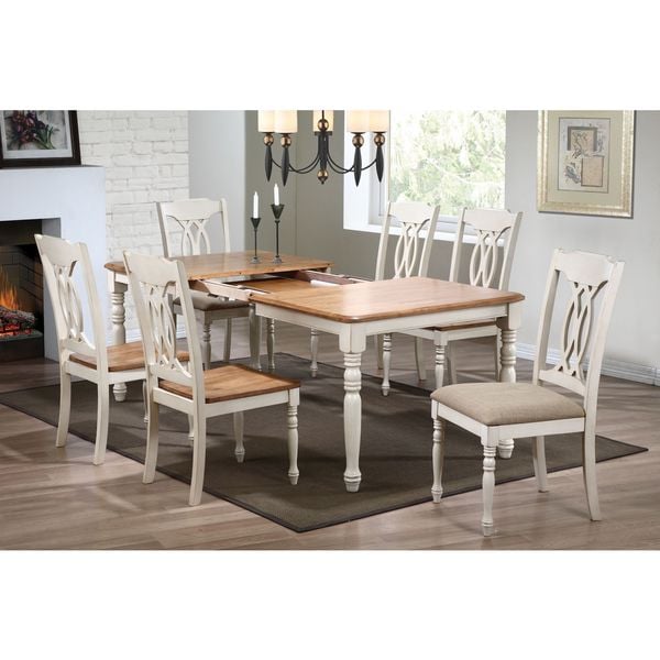 7-Piece Antique Caramel Biscotti Rectangle Traditional-back Dining Set