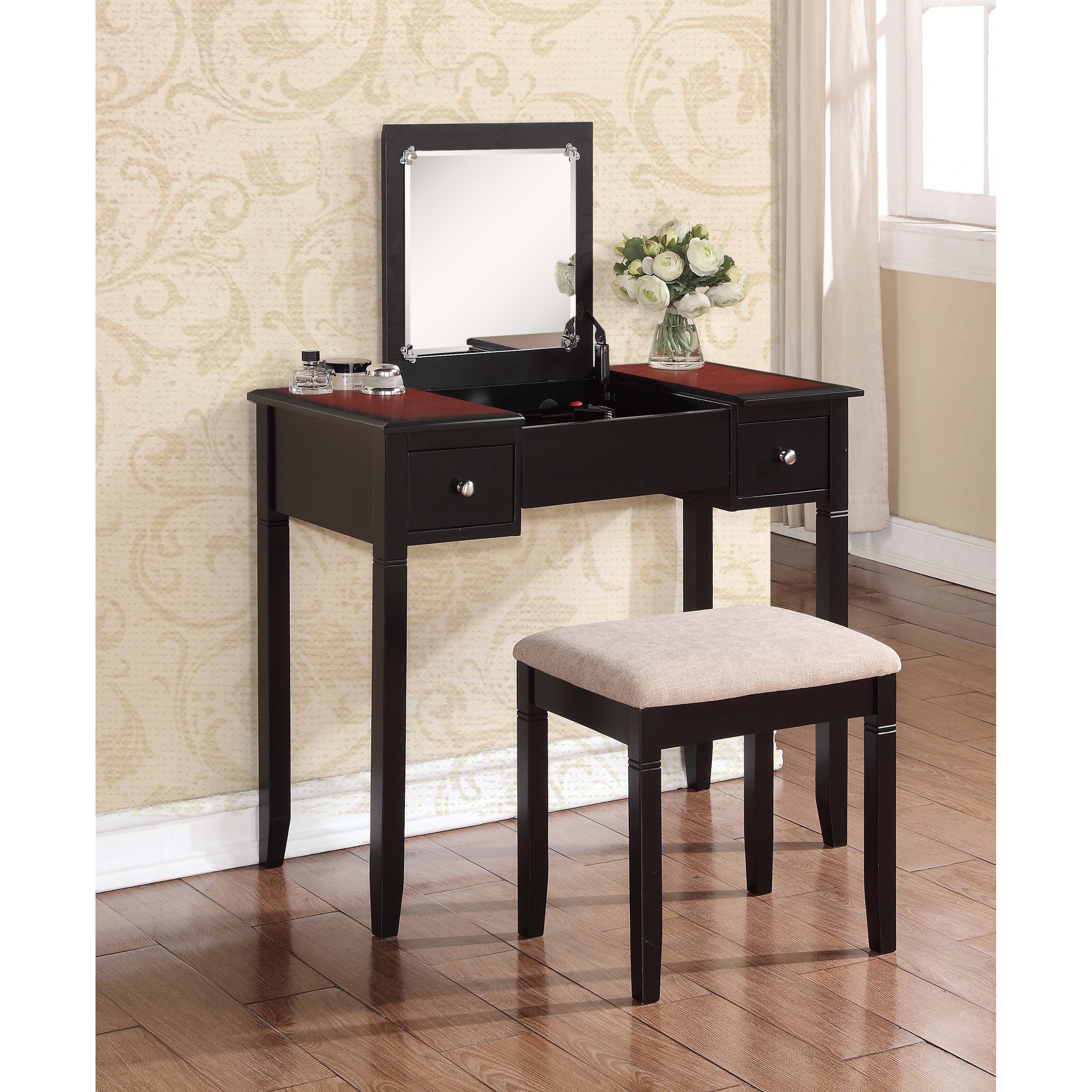 Linon Newton Dark Red Vanity Table Linon Newton Dark Red Vanity Table