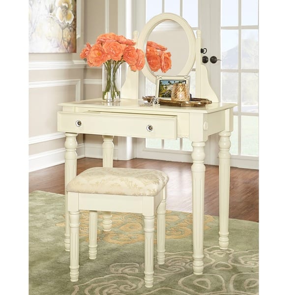 Shop Linon Princess Vanity Table Stool Mirror Set In Ivory 32