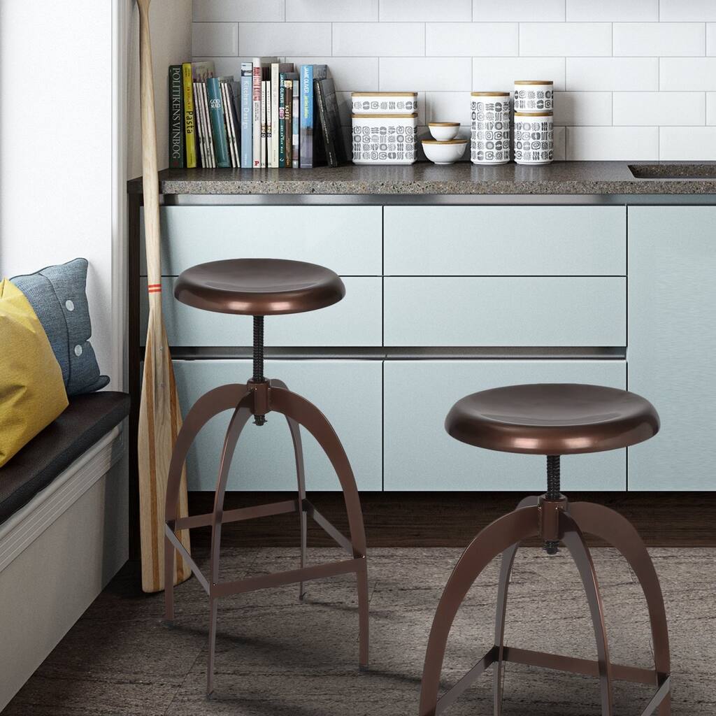 Adeco Industrial Style Stainless Steel Round Top Barstools