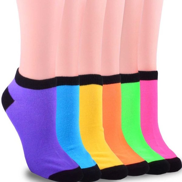 Soxnet Women's No Show Socks-Neon with Black Tipped 6-Pack - Free ...